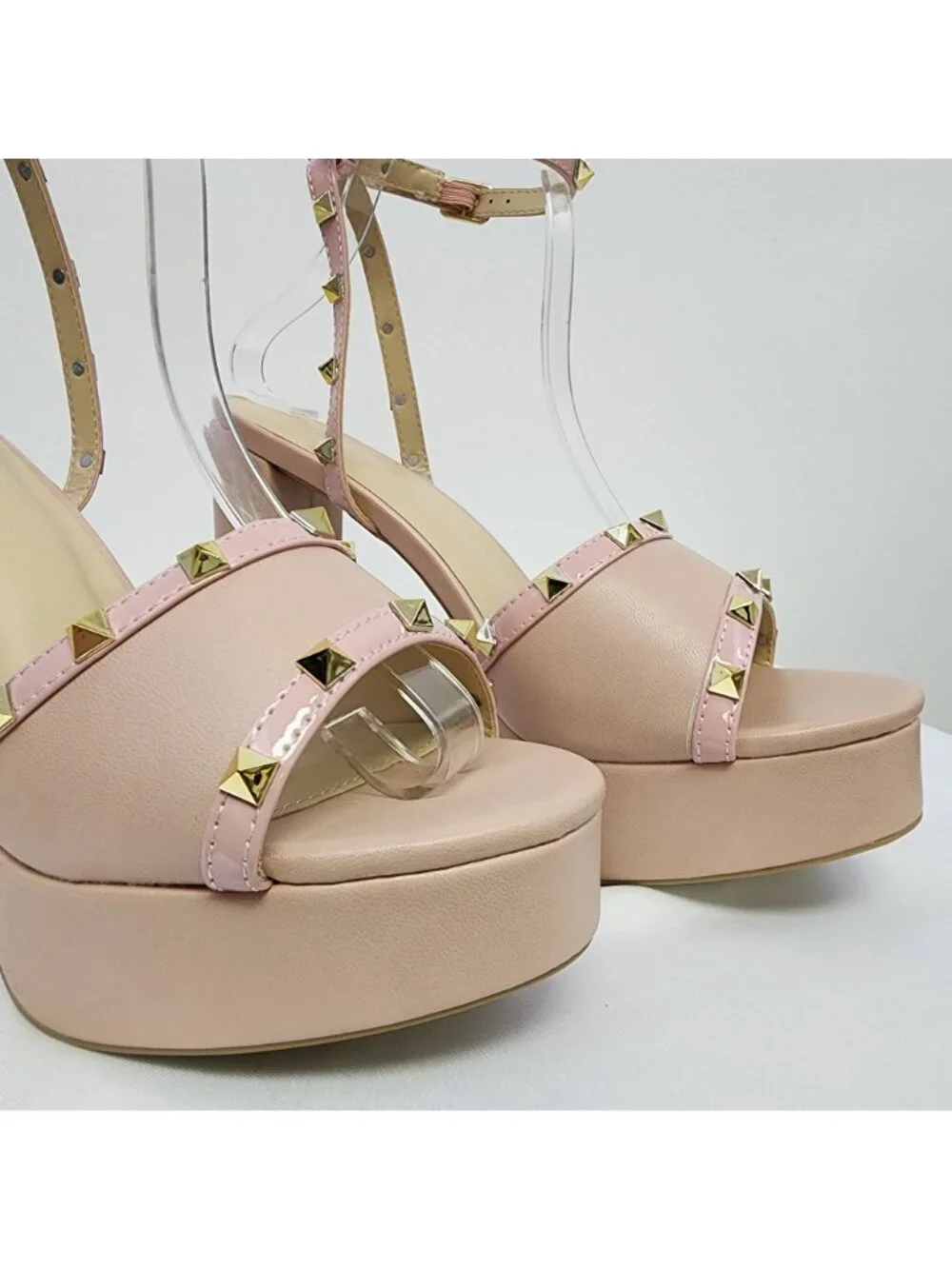 Nude Studded Platform Heeled Sandals 10